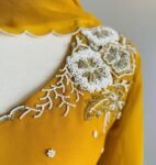 Hand embroidered Anarkali with scallop dupatta/yellow anarkali suit/georgette anarkali dupatta USA/ Indian dresses/anarkali dupatta set usa