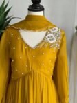 Hand embroidered Anarkali with scallop dupatta/yellow anarkali suit/georgette anarkali dupatta USA/ Indian dresses/anarkali dupatta set usa