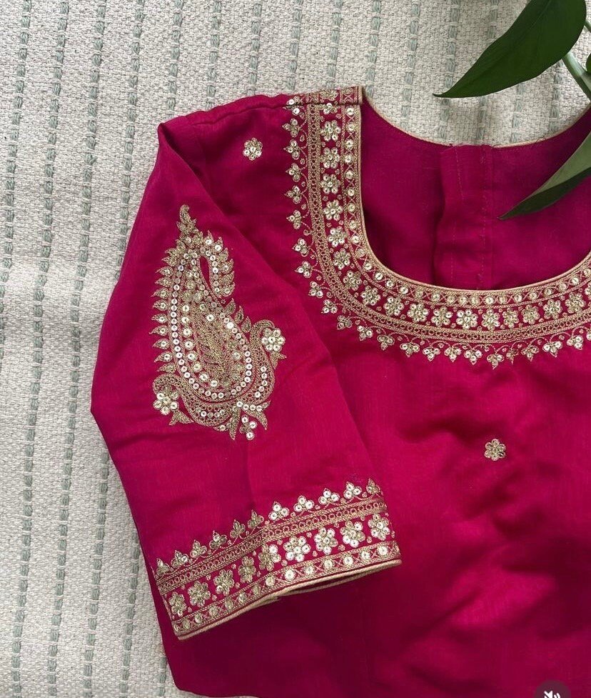 pure silk hand embroidery blouse/pink maggam blouse/silk zardosi blouse/hand embroidered blouse/pink ready made blouse zardosi/pink blouse