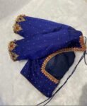 Pure silk blue hand embroidery blouse/modern saree maggam blouse/jewelry handwork blouse/hand embroidered blouse/blue pure raw silk blouse