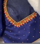 Pure silk blue hand embroidery blouse/modern saree maggam blouse/jewelry handwork blouse/hand embroidered blouse/blue pure raw silk blouse
