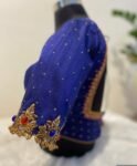 Pure silk blue hand embroidery blouse/modern saree maggam blouse/jewelry handwork blouse/hand embroidered blouse/blue pure raw silk blouse