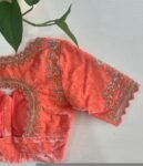 pure velvet hand embroidery blouse/modern cutwork maggam blouse/orange zardosi blouse/hand embroidered blouse/light orange ready made blouse
