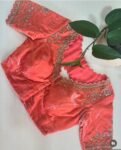 pure velvet hand embroidery blouse/modern cutwork maggam blouse/orange zardosi blouse/hand embroidered blouse/light orange ready made blouse