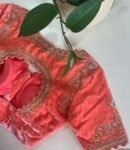 pure velvet hand embroidery blouse/modern cutwork maggam blouse/orange zardosi blouse/hand embroidered blouse/light orange ready made blouse