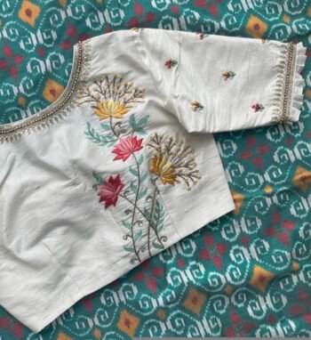 pure silk hand embroidery blouse/cream maggam blouse/pure raw silk zardosi blouse / hand embroidered blouse/cream designer ready made blouse