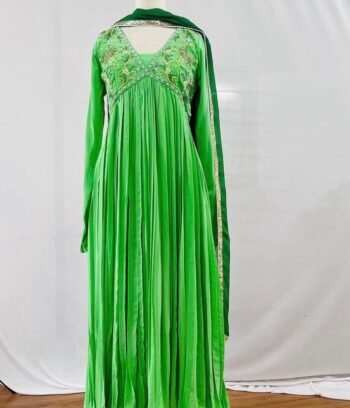 Designer Hand work Anarkali with dupatta/green anarkali suit set/pure silk anarkali dupatta /designer Indian long gown/womens long gown
