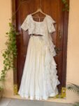 Women’s lehenga set/cream croptop lehenga/Indian crop top skirt USA/hand embroideredwedding lehenga USA/cream silk skirt/white ruffle leheng
