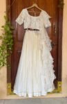 Women’s lehenga set/cream croptop lehenga/Indian crop top skirt USA/hand embroideredwedding lehenga USA/cream silk skirt/white ruffle leheng