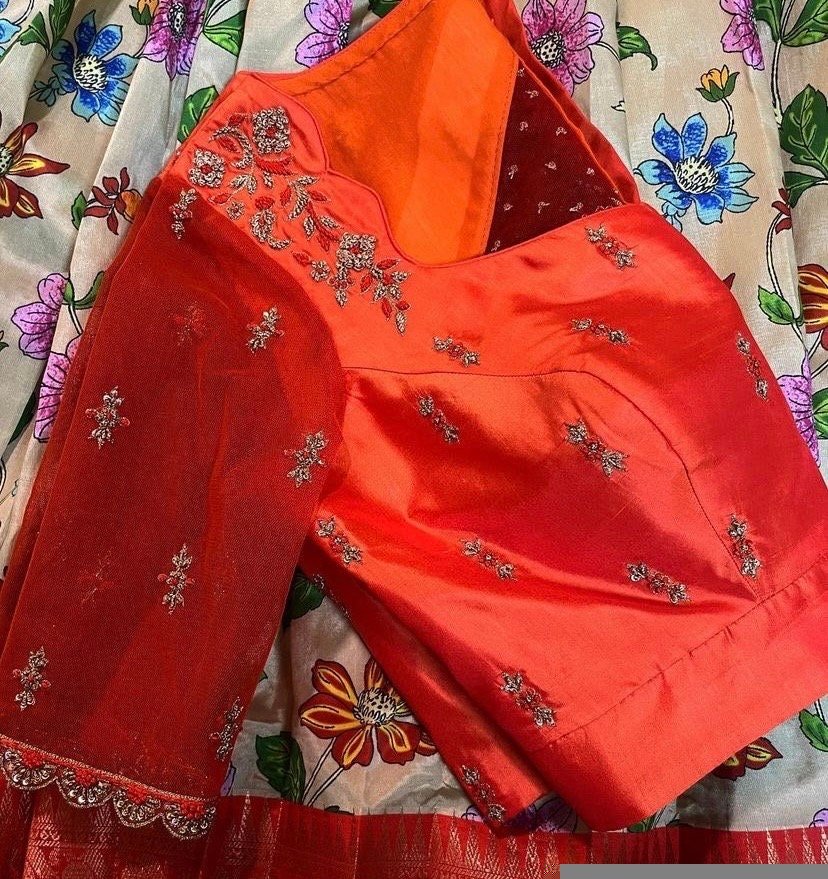 pure silk hand embroidery blouse/saree maggam blouse/orange zardosi blouse usa/hand embroidered modern blouse/ready made blouse zardosi usa