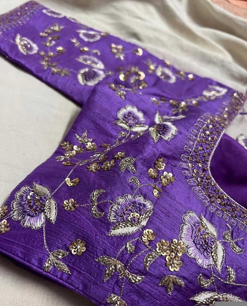 pure silk hand embroidery bridal blouse/maggam blouse/bridal zardosi blouse/all over hand embroidered blouse/lavender embroidery blouse usa