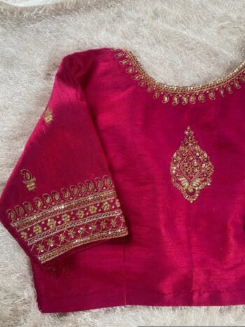 pure silk pinkhand embroidery blouse/saree maggam blouse/pink maggam blouse/pink hand embroidered blouse/pink ready made handwork blouse