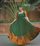 Anarkali usa/anarkali kurta/green pure Handloom dress with border/narayanpet anarkali/big border dresses/green big border handloom dress usa