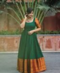 Anarkali usa/anarkali kurta/green pure Handloom dress with border/narayanpet anarkali/big border dresses/green big border handloom dress usa