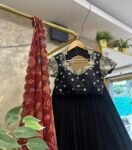 Maroon Red Lehenga Set: Hand-Painted Kalamkari Dupatta, Silk Skirt
