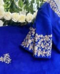 pure silk blue sari set with hand embroidery blouse/saree with maggam blouse/red saree zardosi blouse/hand embroidered blouse organza saree