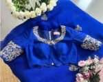 pure silk blue sari set with hand embroidery blouse/saree with maggam blouse/red saree zardosi blouse/hand embroidered blouse organza saree