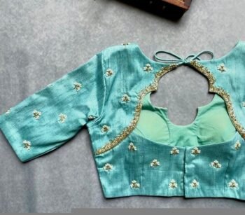 pure silk hand embroidery blouse/saree maggam blouse/ zardosi blouse/turquoise green embroidered blouse/sea green ready made blouse zardosi