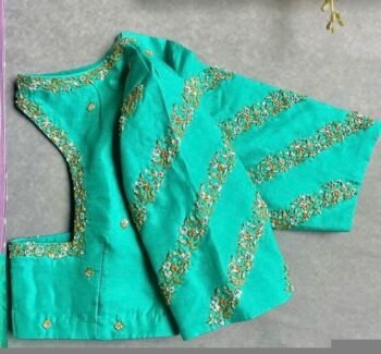 pure silk hand embroidery blouse/saree maggam blouse/ zardosi blouse/turquoise green embroidered blouse/sea green ready made blouse zardosi