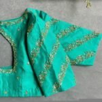 pure silk hand embroidery blouse/saree maggam blouse/ zardosi blouse/turquoise green embroidered blouse/sea green ready made blouse zardosi