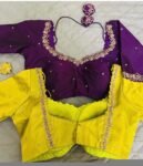 pure silk hand embroidery blouse/yellow maggam blouse/purple zardosi blouse/yellow hand embroidered blouse/pink ready made blouse zardosi us