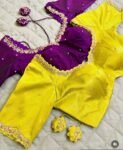 pure silk hand embroidery blouse/yellow maggam blouse/purple zardosi blouse/yellow hand embroidered blouse/pink ready made blouse zardosi us
