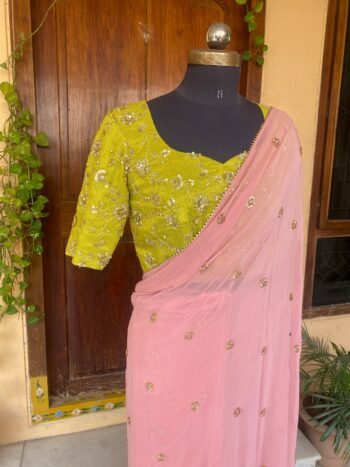 Onion pink embroidered saree/heavy embroidery tissue blouse |sequin saree/georgette party saree blouse |sarees |modern saree hand work