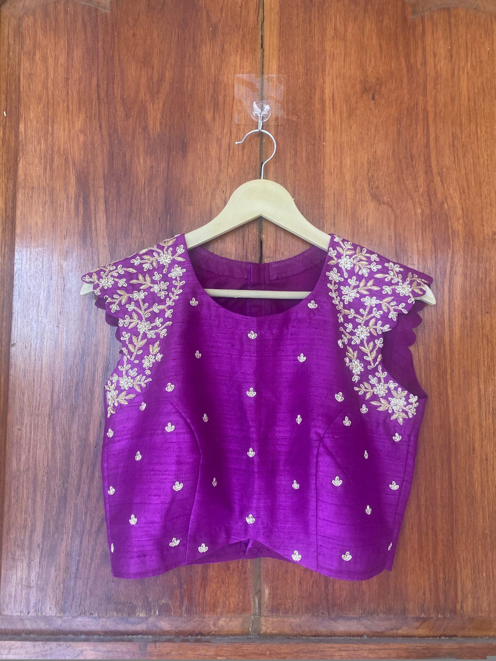 pure silk hand embroidery blouse/purple maggam blouse/purple raw silk zardosi blouse/ hand embroidered blouse/sleeveless ready made blouse