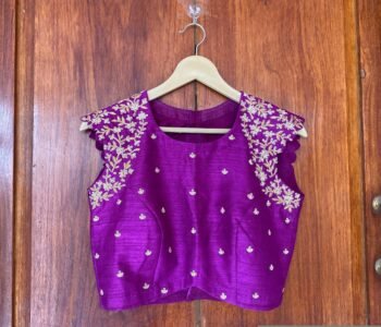 pure silk hand embroidery blouse/purple maggam blouse/purple raw silk zardosi blouse/ hand embroidered blouse/sleeveless ready made blouse