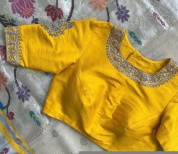 pure silk hand embroidery blouse  / saree maggam yellow blouse /yellow blouse/ hand embroidered blouse / ready made blouse zardosi/voggish