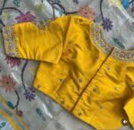 pure silk hand embroidery blouse  / saree maggam yellow blouse /yellow blouse/ hand embroidered blouse / ready made blouse zardosi/voggish