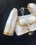 pure silk hand embroidery blouse/cream saree maggam blouse/raw silk zardosi blouse/hand embroidered blouse/cream ready made blouse zardosi