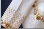 pure silk hand embroidery blouse/cream saree maggam blouse/raw silk zardosi blouse/hand embroidered blouse/cream ready made blouse zardosi