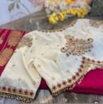 pure silk hand embroidery blouse /modern saree maggam blouse/cream zardosi blouse / hand embroidered blouse/off white ready made blouse