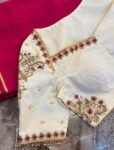 pure silk hand embroidery blouse /modern saree maggam blouse/cream zardosi blouse / hand embroidered blouse/off white ready made blouse