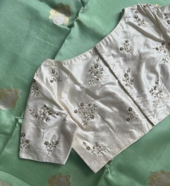 pure silk hand embroidery blouse/cream mirror hand made blouse/pure raw silk zardosi blouse/hand embroidered blouse/cream zardosi work blous