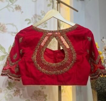pure silk hand embroidery blouse/modern saree maggam blouse/red zardosi blouse/wedding hand embroidered blouse/red bridal ready made blouse