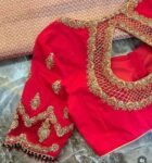 pure silk hand embroidery blouse/modern saree maggam blouse/red zardosi blouse/wedding hand embroidered blouse/red bridal ready made blouse