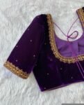 pure velvet hand embroidery blouse /modern saree maggam blouse/purple zardosi blouse / hand embroidered blouse/purple ready made blouse