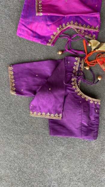 pure silk hand embroidery blouse/ saree maggam blouse/purple zardosi blouse hand embroidered moderblouse/ ready made blouse zardosi