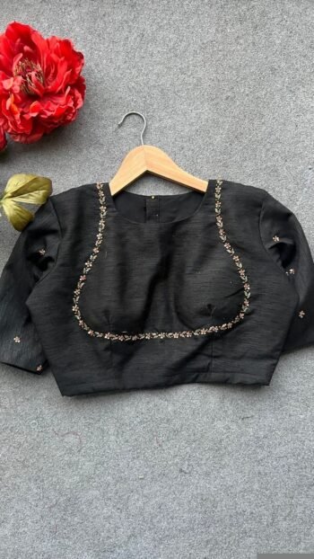 pure silk hand embroidery blouse/ saree maggam blouse/black zardosi blouse /hand embroidered moderblouse/black ready made blouse zardosi