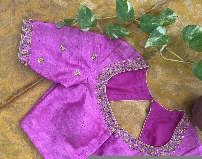 pure silk hand embroidery blouse/light pink maggam blouse/pink hand embroidered blouse/pink ready made blouse zardosi/pink lavender blouse