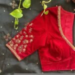 pure velvet red hand embroidery blouse /modern saree maggam blouse/red zardosi blouse/hand embroidered blouse/red velvet ready made blouse