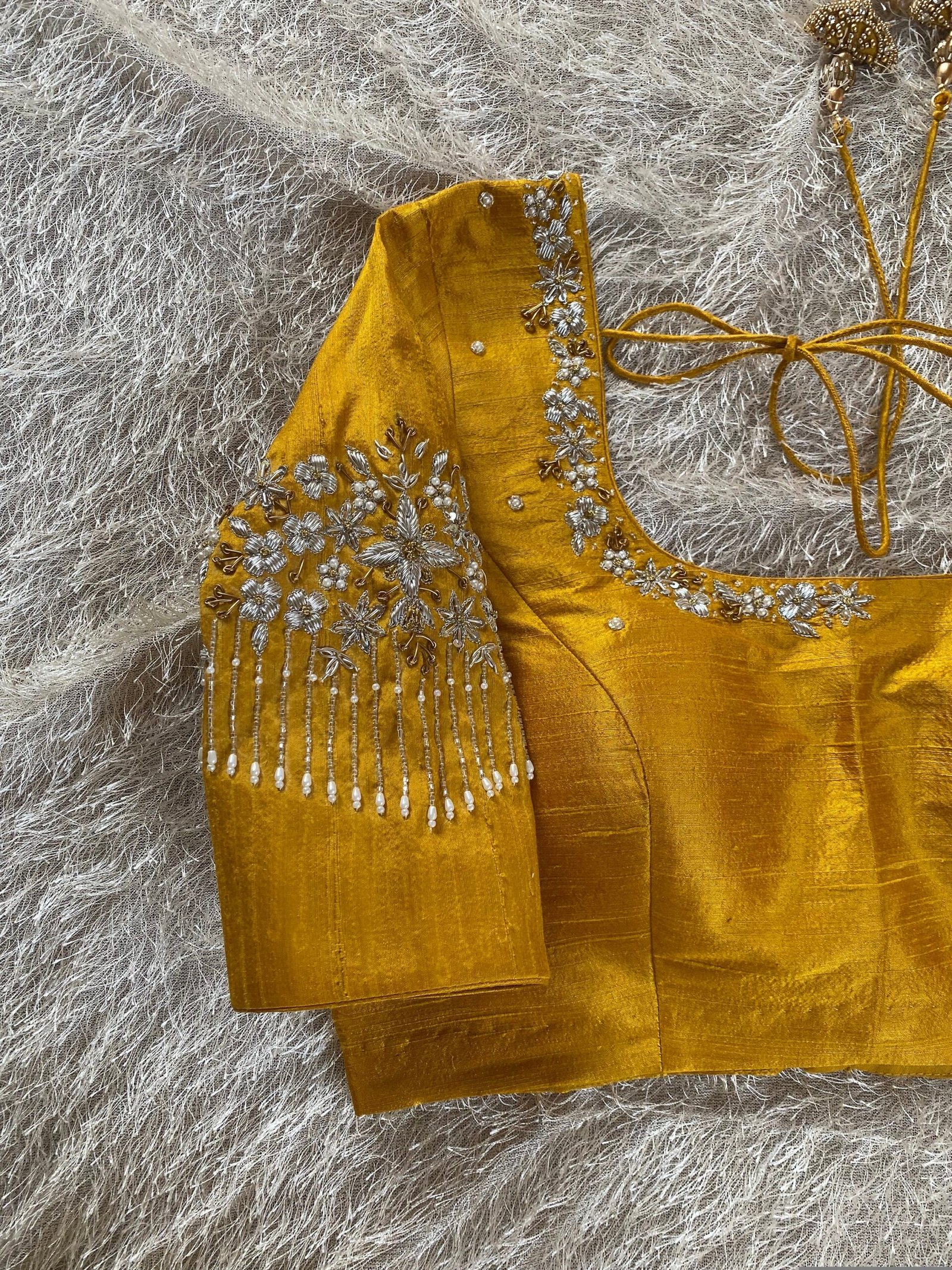 pure silk hand embroidery blouse/saree maggam blouse/yellow zardosi blouse/hand embroidered blouse /mustard yellow ready made blouse zardosi