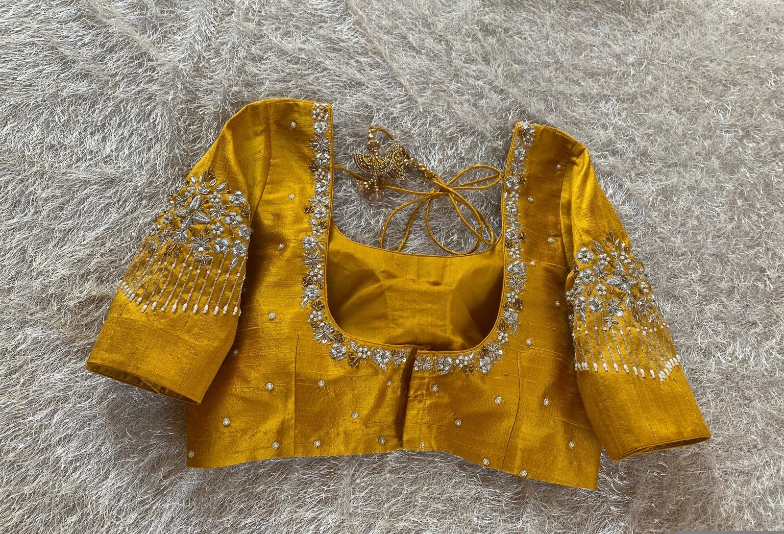 pure silk hand embroidery blouse/saree maggam blouse/yellow zardosi blouse/hand embroidered blouse /mustard yellow ready made blouse zardosi
