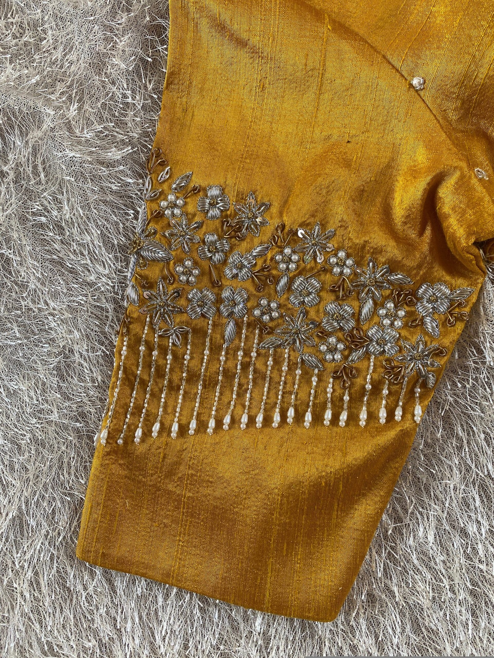 pure silk hand embroidery blouse/saree maggam blouse/yellow zardosi blouse/hand embroidered blouse /mustard yellow ready made blouse zardosi