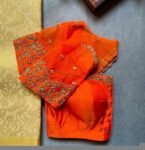 pure silk hand embroidery blouse/saree maggam blouse/orange zardosi blouse usa/hand embroidered modern blouse/ready made blouse zardosi usa