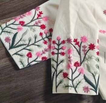 pure silk hand embroidery blouse/cream maggam blouse/pure raw silk zardosi blouse/hand embroidered blouse/cream designer ready made blouse