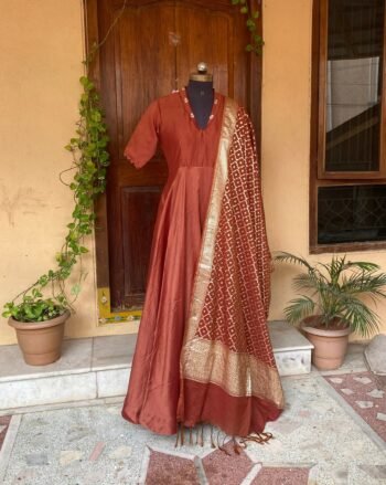 Anarkali with chanderi handloom  dupatta / anarkali suit set / anarkali dupatta USA / red  handloom dupatta / Indian dresses/ voggish USA