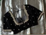 pure velvet hand embroidery blouse /modern saree maggam blouse/black zardosi blouse / hand embroidered blouse/black velvet ready made blouse